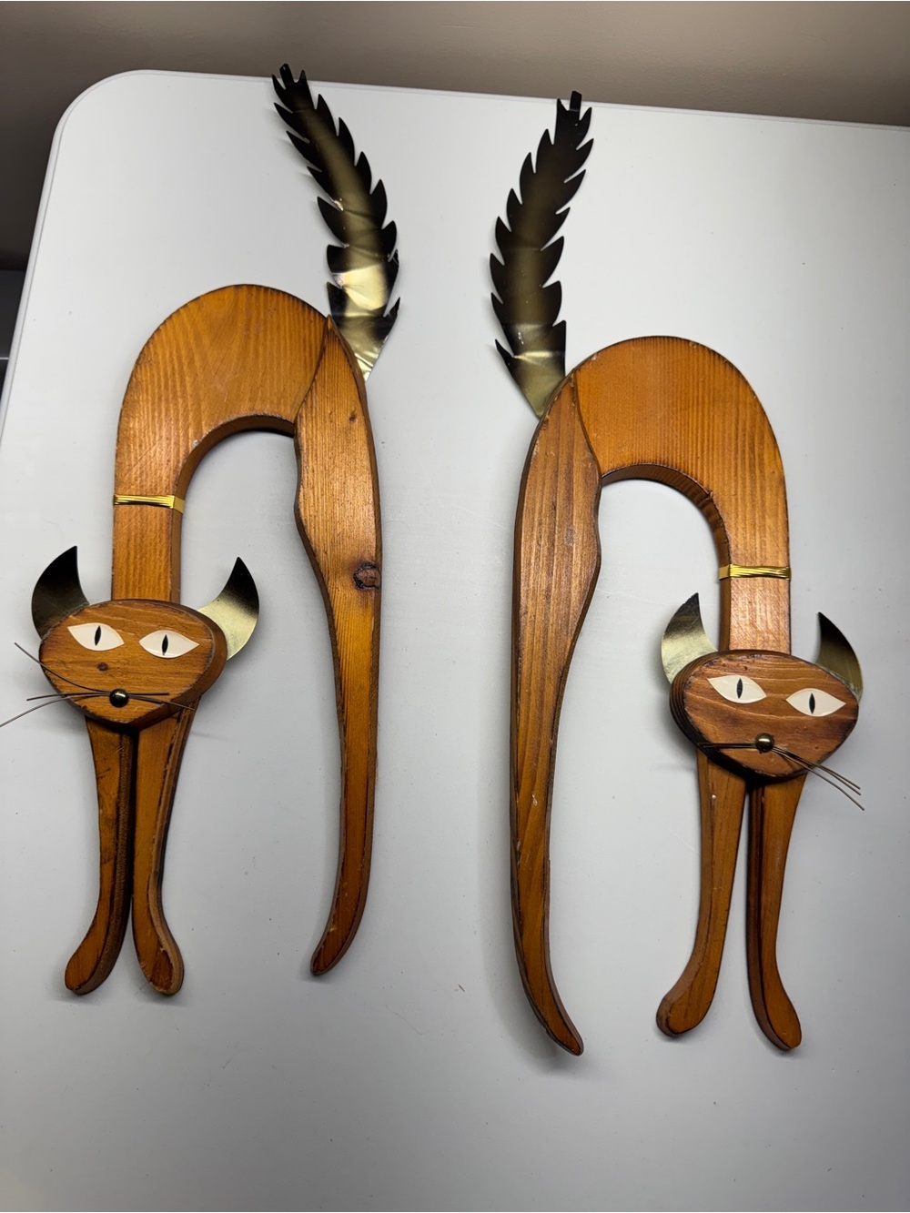 Masketeers Pair Siamese Cats Mid Century Wood Wall Art made in Hongkong